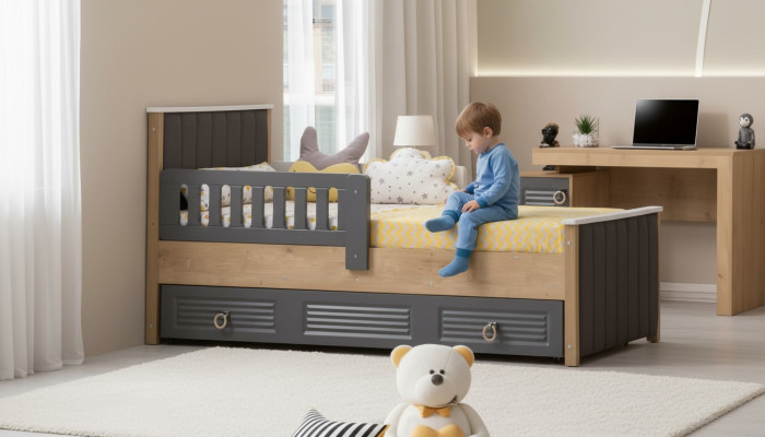 Cadre de lit Lit pour enfants Lit Chambre d'enfant Mobilier de chambre d'enfant Gris Bois