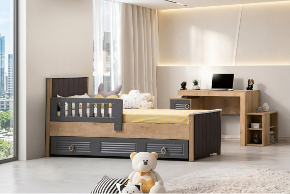 Cadre de lit Lit pour enfants Lit Chambre d'enfant Mobilier de chambre d'enfant Gris Bois