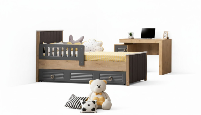Cadre de lit Lit pour enfants Lit Chambre d'enfant Mobilier de chambre d'enfant Gris Bois