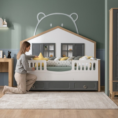 Cadre de lit Lit parfait Lit d'enfants Chambre d'enfants Cadre de lit en gris en bois