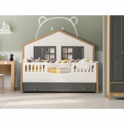 Cadre de lit Lit parfait Lit d'enfants Chambre d'enfants Cadre de lit en gris en bois