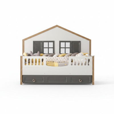Cadre de lit Lit parfait Lit d'enfants Chambre d'enfants Cadre de lit en gris en bois