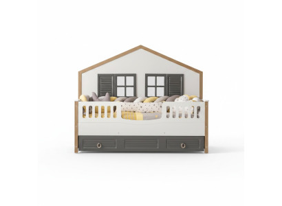 Cadre de lit Lit parfait Lit d'enfants Chambre d'enfants Cadre de lit en gris en bois
