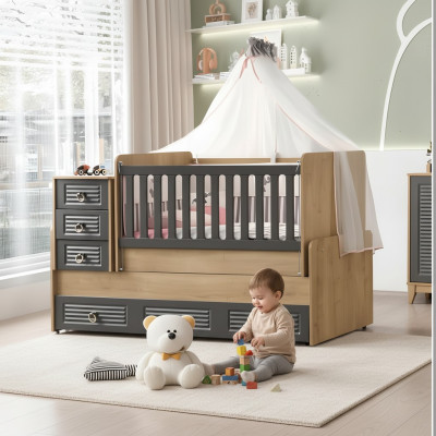 Lit d'enfant élégant lit en bois de luxe couleur grise meuble exclusif nouveau