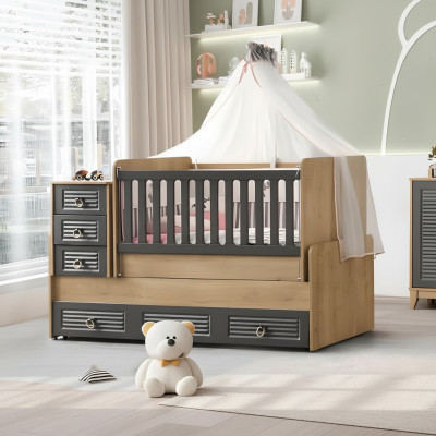 Lit d'enfant élégant lit en bois de luxe couleur grise meuble exclusif nouveau