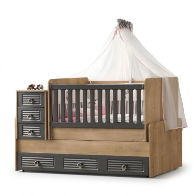 Lit d'enfant élégant lit en bois de luxe couleur grise meuble exclusif nouveau