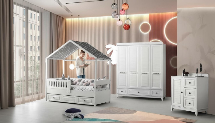 Chambre de jeunesse complète moderne luxe Ensemble de chambre d'enfants 3 pièces couleur blanche nouvelle suppression