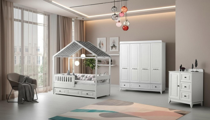 Chambre de jeunesse complète moderne luxe Ensemble de chambre d'enfants 3 pièces couleur blanche nouvelle suppression