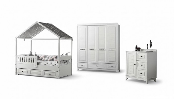 Chambre de jeunesse complète moderne luxe Ensemble de chambre d'enfants 3 pièces couleur blanche nouvelle suppression