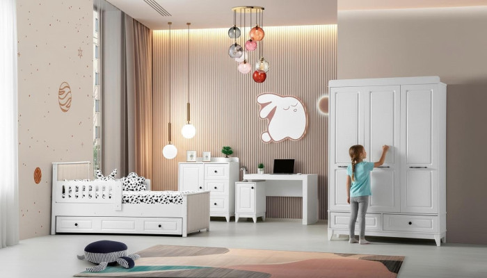 Ensemble de chambre de jeunesse complet de luxe pour enfants, moderne, 4 pièces, couleur blanche nouvellement supprimée
