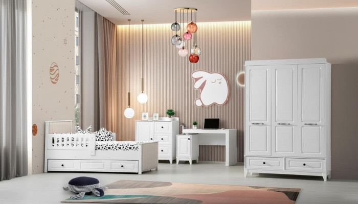 Ensemble de chambre de jeunesse complet de luxe pour enfants, moderne, 4 pièces, couleur blanche nouvellement supprimée