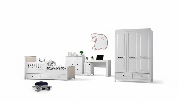Ensemble de chambre de jeunesse complet de luxe pour enfants, moderne, 4 pièces, couleur blanche nouvellement supprimée