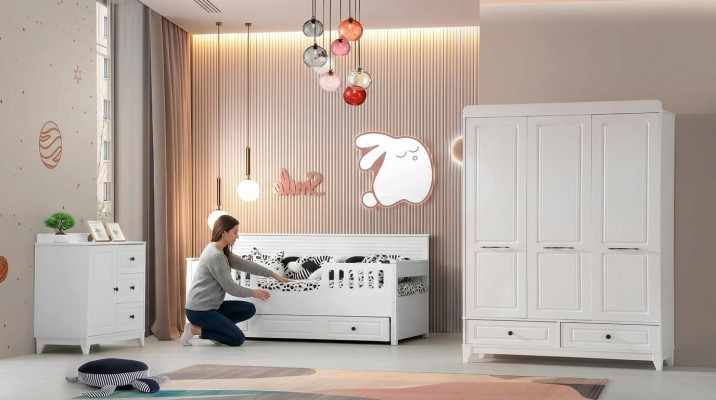 luxe complète chambre de jeunesse ensemble de chambre d'enfants de luxe 3 pieces couleur blanche