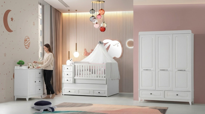 Lit pour enfants moderne Ensemble complet de chambre pour jeunes de luxe Jeu de chambre pour enfants 3 pièces Blanc