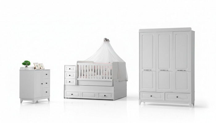 Lit pour enfants moderne Ensemble complet de chambre pour jeunes de luxe Jeu de chambre pour enfants 3 pièces Blanc