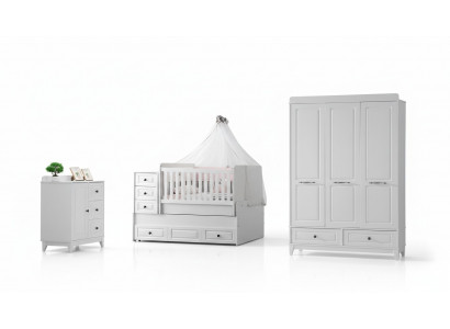 Lit pour enfants moderne Ensemble complet de chambre pour jeunes de luxe Jeu de chambre pour enfants 3 pièces Blanc