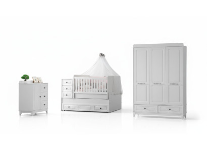Lit pour enfants moderne Ensemble complet de chambre pour jeunes de luxe Jeu de chambre pour enfants 3 pièces Blanc