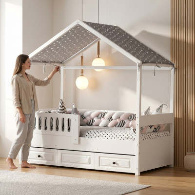 Lit pour enfants Lit en bois Lit fonctionnel Lit extensible 200 en bois Blanc neuf