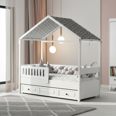Lit pour enfants Lit en bois Lit fonctionnel Lit extensible 200 en bois Blanc neuf