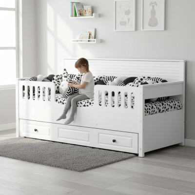Lit pour enfants Lit en bois Lit fonctionnel Extensible Bois Blanc nouveau