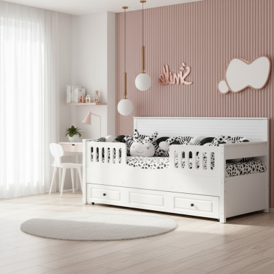 Lit pour enfants Lit en bois Lit fonctionnel Extensible Bois Blanc nouveau