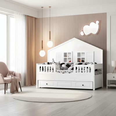 Lit d'enfants Lit en bois Lit fonctionnel Lit extensible Blanc Lit bois 90 x 200
