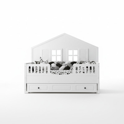 Lit d'enfants Lit en bois Lit fonctionnel Lit extensible Blanc Lit bois 90 x 200