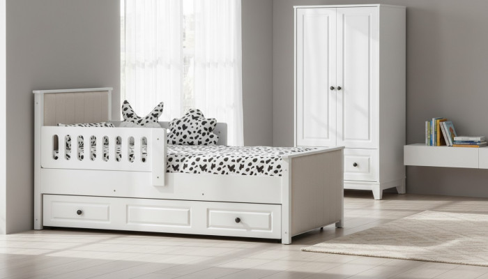 Lit pour enfants Lit en bois Lit fonctionnel Lit extensible 200 Bois Blanc