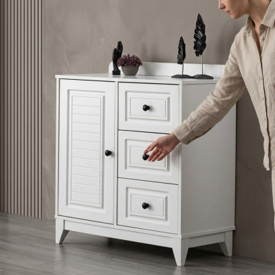 Luxueuse commode blanche élégante pour bébé, meuble en bois pour chambre d'enfant.