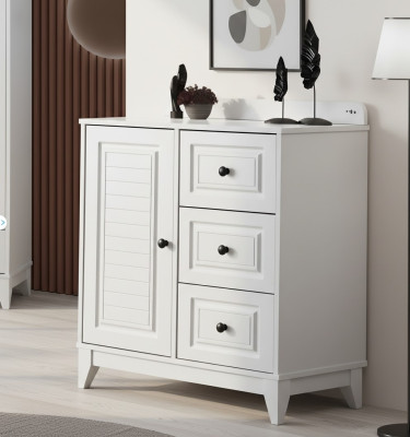 Luxueuse commode blanche élégante pour bébé, meuble en bois pour chambre d'enfant.