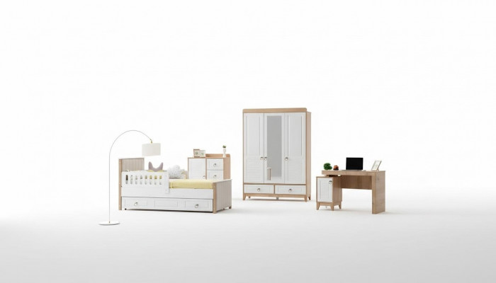 Ensemble moderne de chambre d'enfant Lit Armoire Commode Bureau Clair