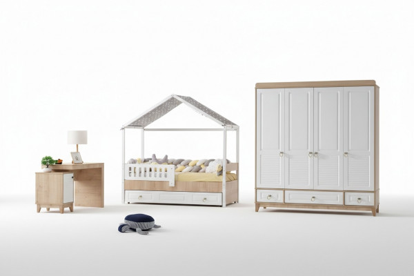 Ensemble de chambre d'enfants moderne Lit Armoire Bureau Lumineux 3 pièces neuf
