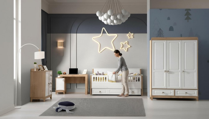 Chambre d'enfants Ensemble Lit Armoire Commode Bureau Blanc 4pcs