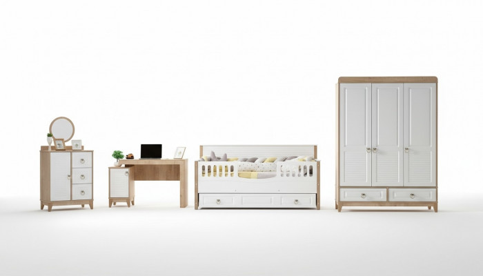 Chambre d'enfants Ensemble Lit Armoire Commode Bureau Blanc 4pcs