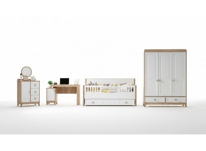 Chambre d'enfants Ensemble Lit Armoire Commode Bureau Blanc 4pcs