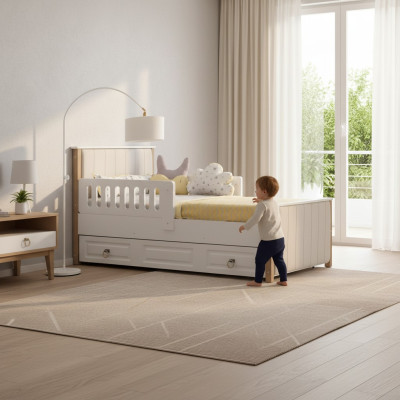 Cadre de lit Lit d'enfant 200 cm Lit Chambre d'enfant Cadre de lit en bois blanc