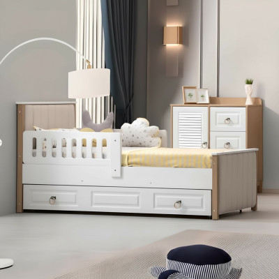 Cadre de lit Lit d'enfant 200 cm Lit Chambre d'enfant Cadre de lit en bois blanc