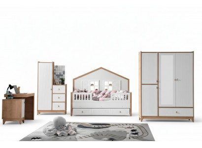 Stylisches Kinderzimmer-Set Bett Schrank und Tisch Helles 4-teilig