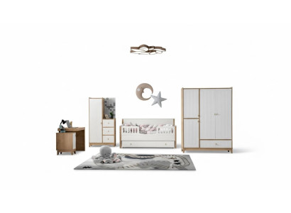 Ensemble de chambre d'enfant élégante Lit 2x Armoire Bureau Blanc 5 pièces