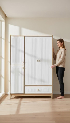 Armoire élégante Armoire en bois blanc Conception de garde-robe Mobilier de chambre d'enfants Suppression