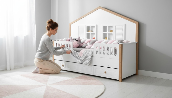 Cadre de lit Lit d'enfants Lit Chambre d'enfants Mobilier de chambre d'enfants Blanc Bois