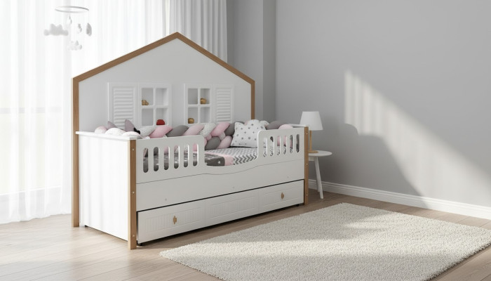 Cadre de lit Lit d'enfants Lit Chambre d'enfants Mobilier de chambre d'enfants Blanc Bois
