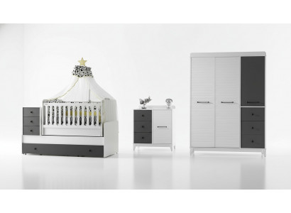 Ensemble de chambre d'enfants moderne composé d'un lit d'enfant, d'une armoire, d'une commode, 3 pièces neuves.