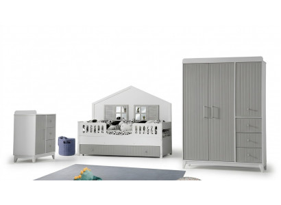 Ensemble de chambre d'enfant élégant de 3 pièces : commode, armoire, lit lumineux