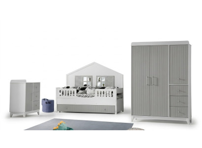 Ensemble de chambre d'enfant élégant de 3 pièces : commode, armoire, lit lumineux