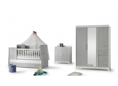 Ensemble complet pour chambre d'enfant : commode, armoire, lit d'enfant couleur gris