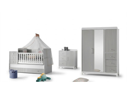 Ensemble complet pour chambre d'enfant : commode, armoire, lit d'enfant couleur gris