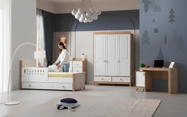 Ensemble de chambre d'enfants de luxe se compose de lit armoire commode table 4 pièces.