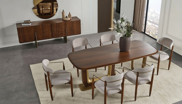 Ensemble de salle à manger moderne Composé de Table à manger 6x Chaises Miroir Buffet