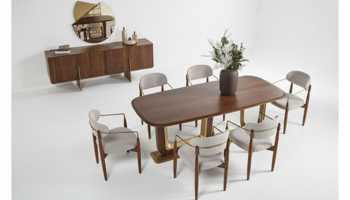 Ensemble de salle à manger moderne Composé de Table à manger 6x Chaises Miroir Buffet